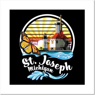 St. Joseph Michigan Lighthouses and Monarch Butterfly Posters and Art